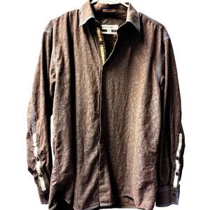Pronto Uomo Shirt Mens L Brown Cotton Long Sleeve Embroidered Classic Button-Up